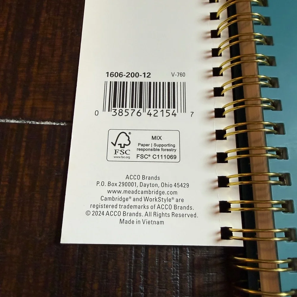 Cambridge‎ WorkStyle 2026 Agenda Weekly Monthly Planner Teal Gold 1606-200-12